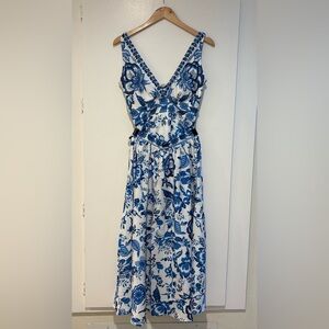 Chic Hero White Blue Floral Swimsuit Set One Piece + Midi Skirt